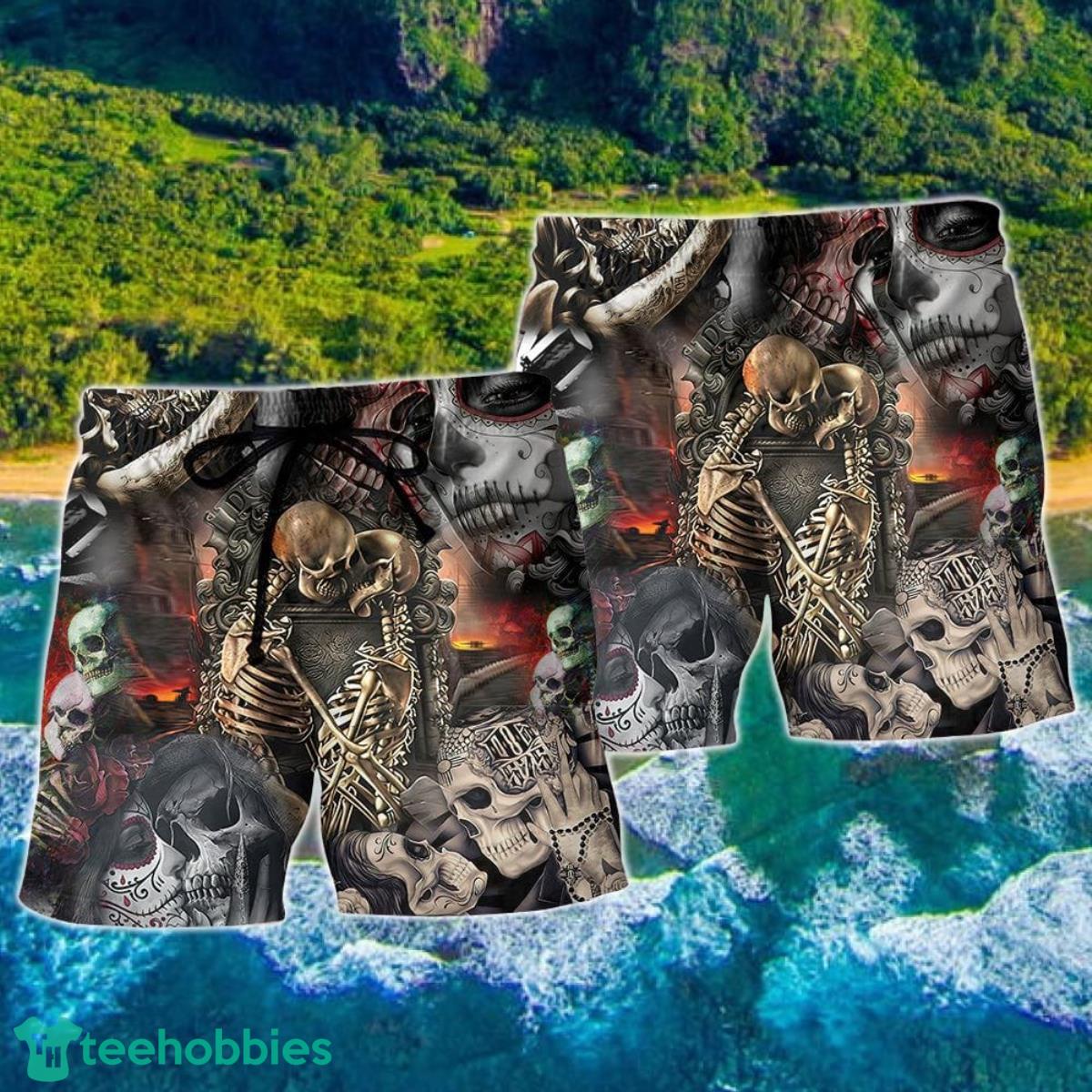 Skull Marrying A Perfect Wife Hawaii Shorts For Men Skull Shorts Swim Trunks Product Photo 2