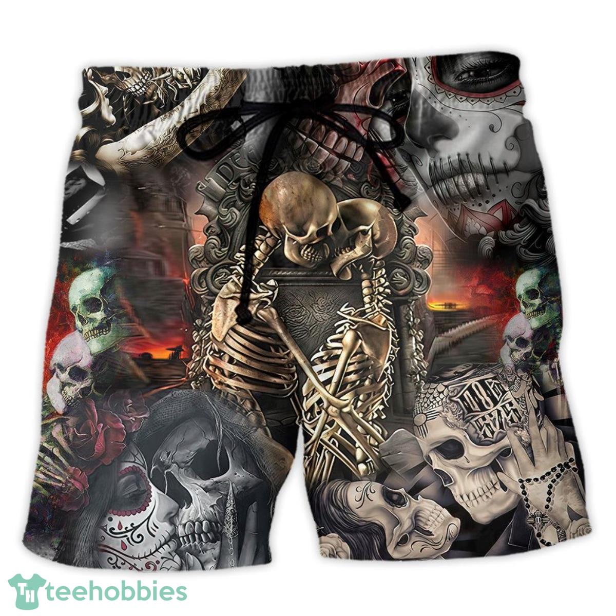 Skull Marrying A Perfect Wife Hawaii Shorts For Men Skull Shorts Swim Trunks Product Photo 1