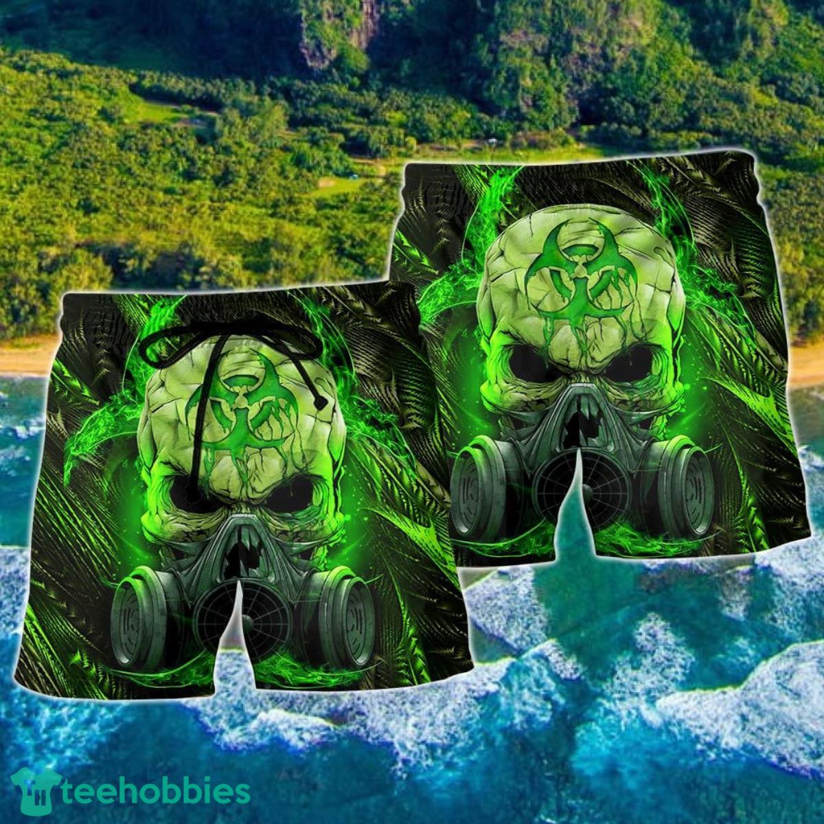 Skull Mask Green Lighting Hawaii Shorts For Men Skull Shorts Swim Trunks Product Photo 2