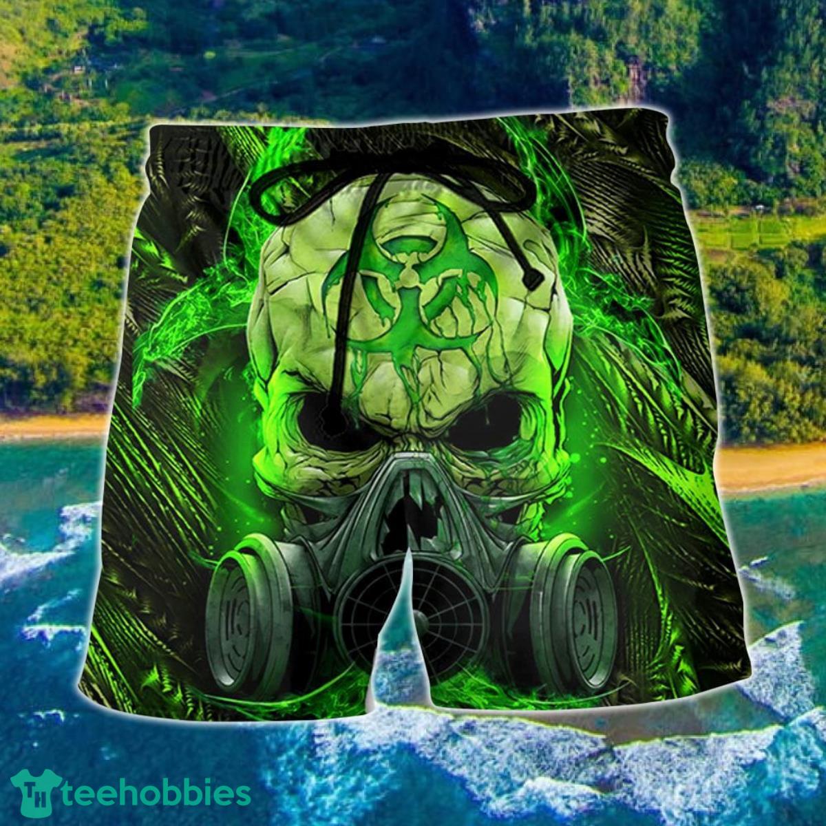 Skull Mask Green Lighting Hawaii Shorts For Men Skull Shorts Swim Trunks Product Photo 1