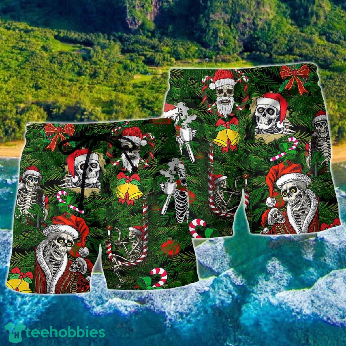 Skull Merry Xmas Happy Hawaii Shorts For Men Skull Shorts Swim Trunks Product Photo 2