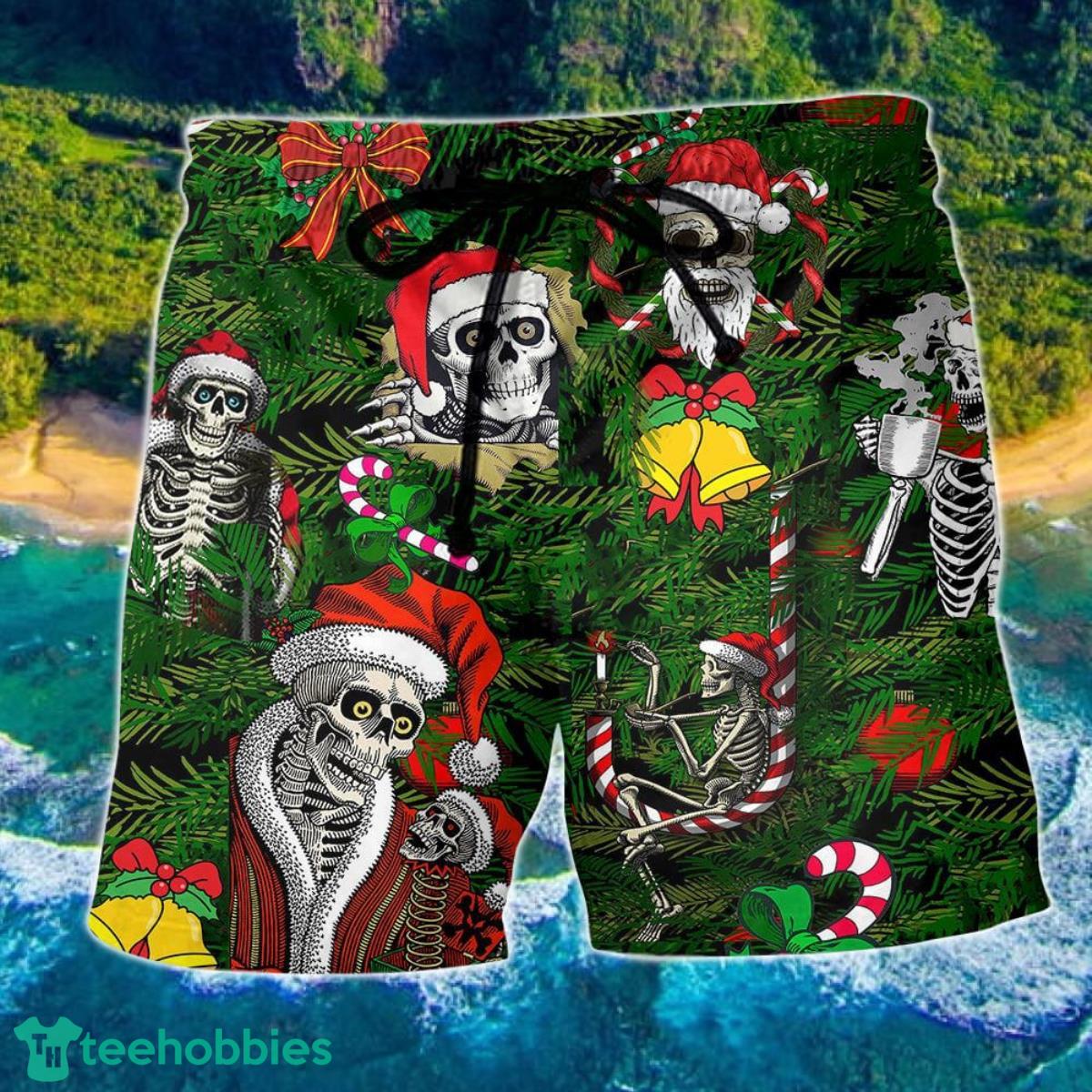 Skull Merry Xmas Happy Hawaii Shorts For Men Skull Shorts Swim Trunks Product Photo 1