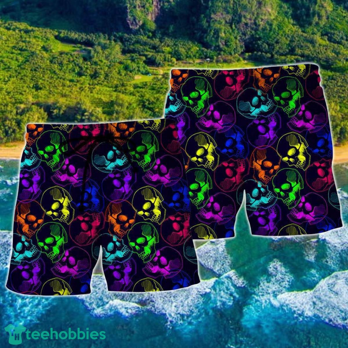 Skull Neon So Cool Hawaii Shorts For Men Skull Shorts Swim Trunks Product Photo 2