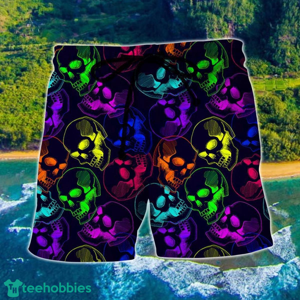 Skull Neon So Cool Hawaii Shorts For Men Skull Shorts Swim Trunks Product Photo 1