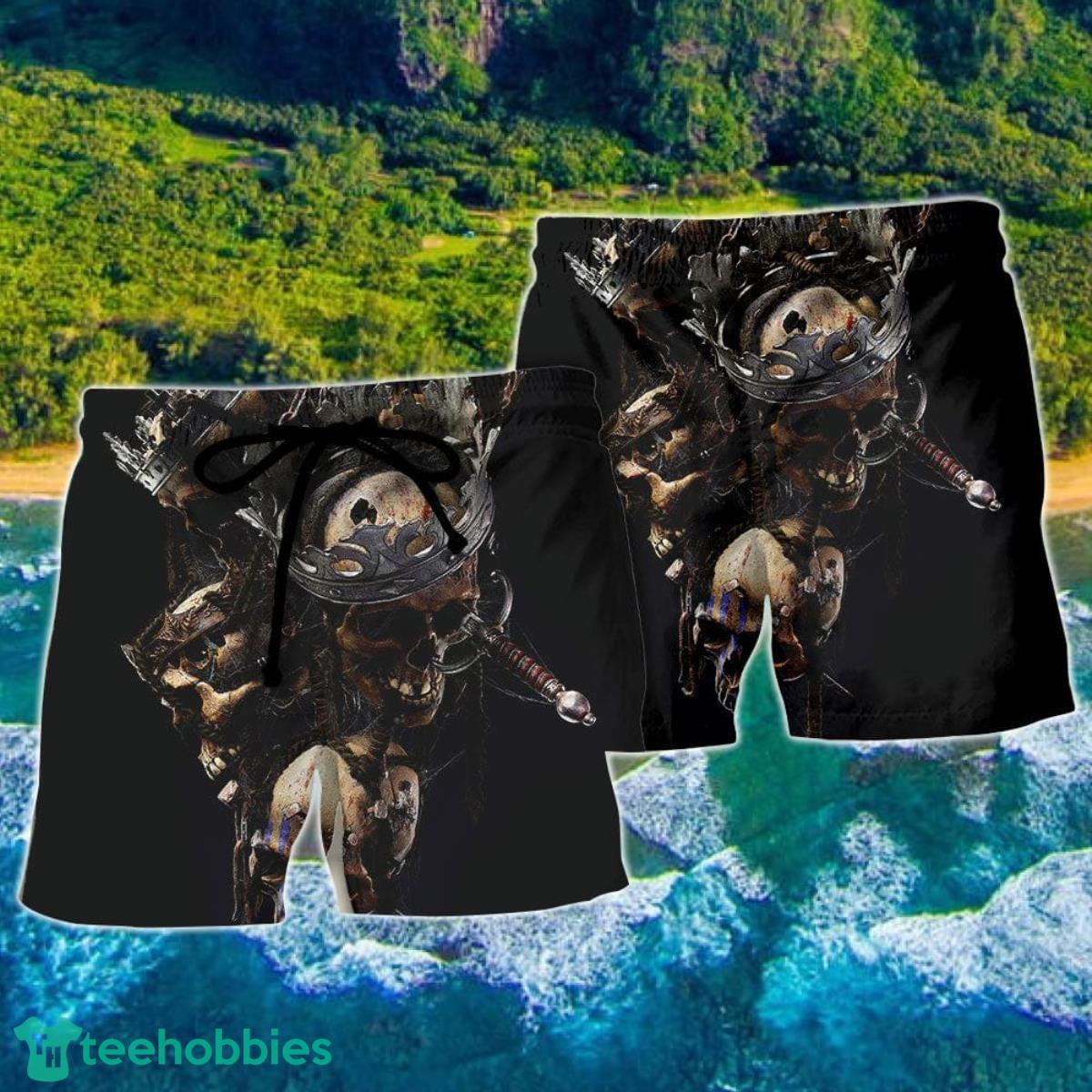Skull Only In Their Death Can A King Live Forever Hawaii Shorts For Men Skull Shorts Swim Trunks Product Photo 2