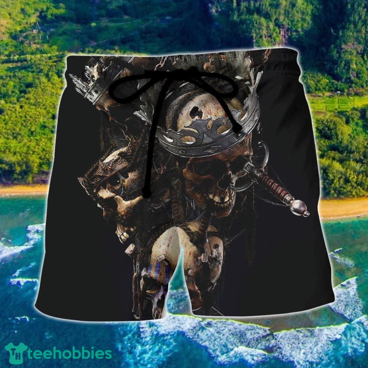 Skull Only In Their Death Can A King Live Forever Hawaii Shorts For Men Skull Shorts Swim Trunks Product Photo 1