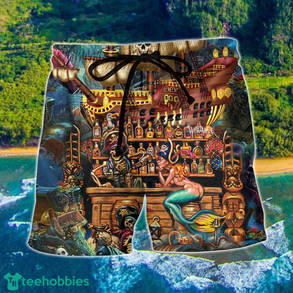 Skull Pirate Treasure Night On The Sea Hawaii Shorts For Men Skull Shorts Swim Trunks Product Photo 1