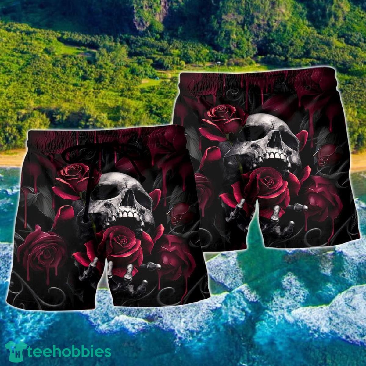 Skull Rose Blood Dark Screaming Hawaii Shorts For Men Skull Shorts Swim Trunks Product Photo 2