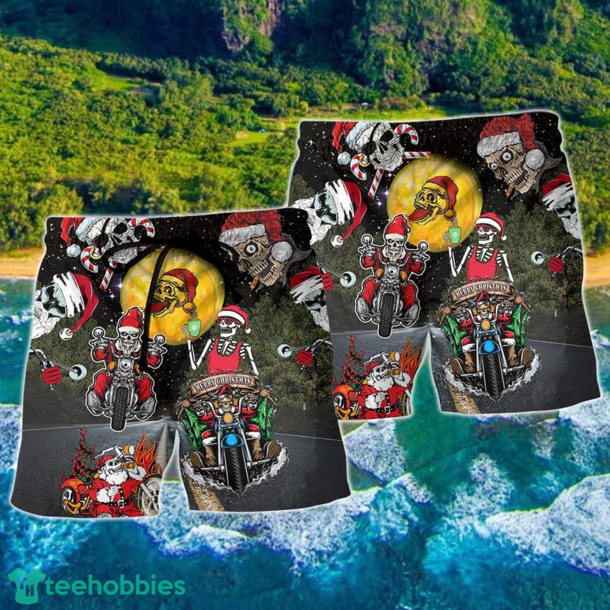 Skull Santa Is Racing To You Hawaii Shorts For Men Skull Shorts Swim Trunks Product Photo 2