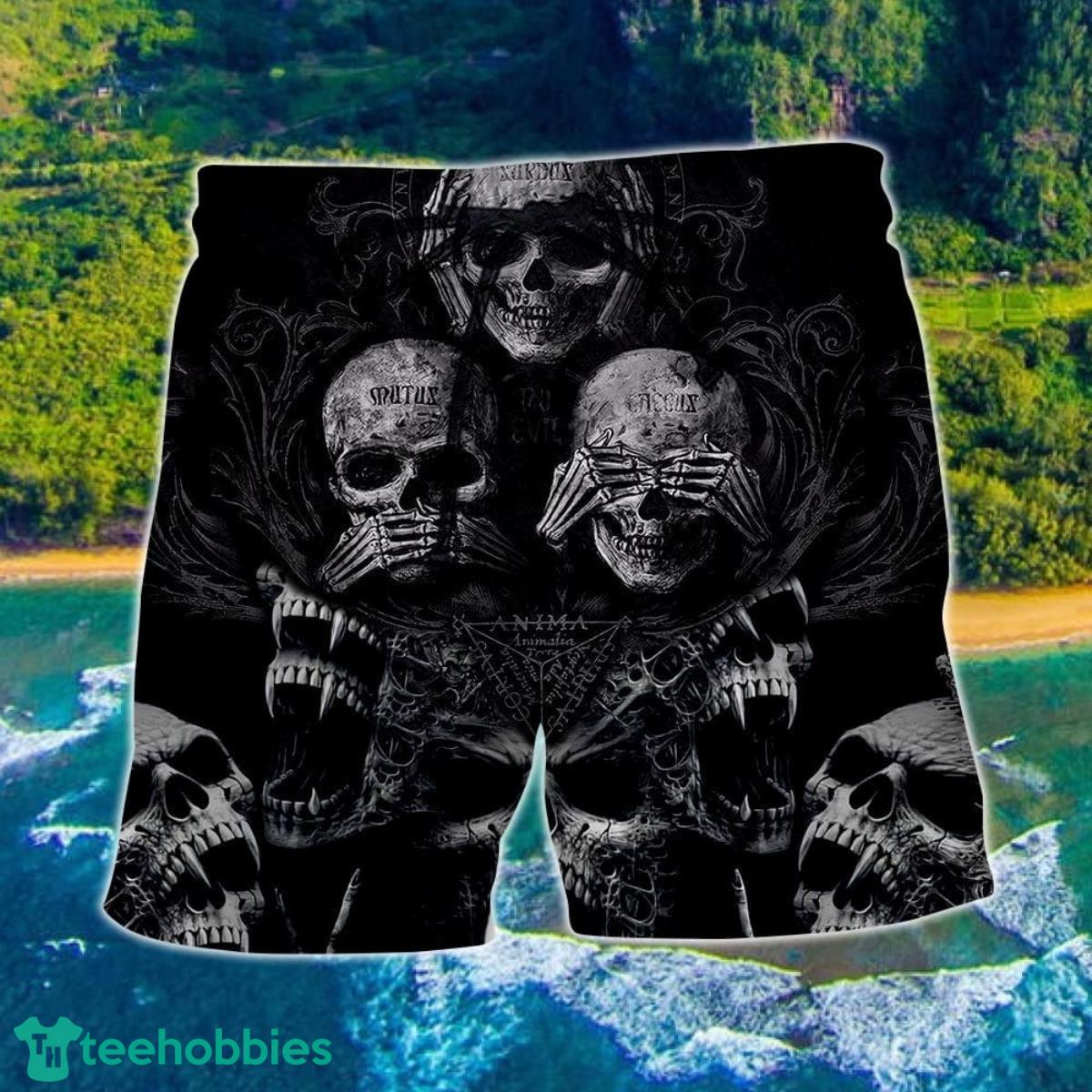 Skull Scary Darkness Art Hawaii Shorts For Men Skull Shorts Swim Trunks Product Photo 1