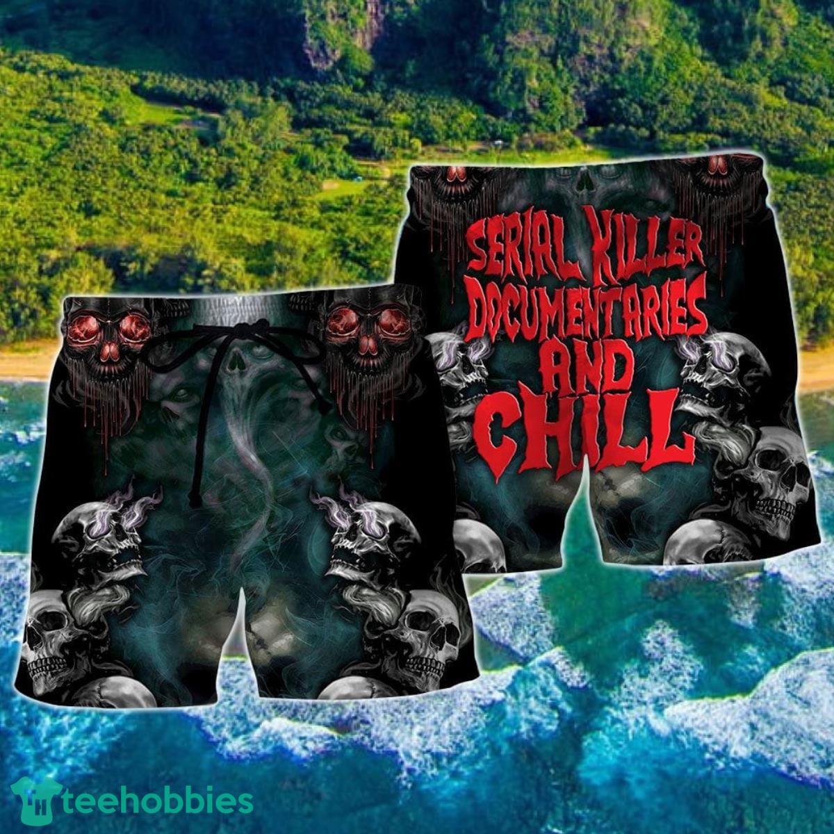 Skull Serial Killer Documentaries And Chill Hawaii Shorts For Men Skull Shorts Swim Trunks Product Photo 2