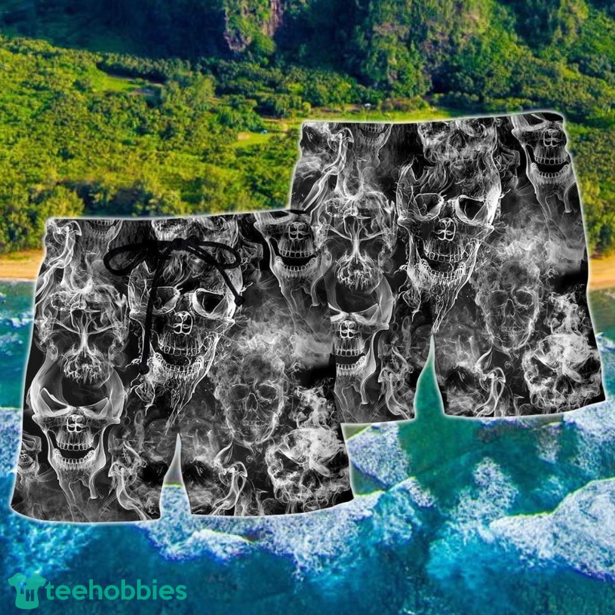 Skull Smoke Kill This Life Hawaii Shorts For Men Skull Shorts Swim Trunks Product Photo 2