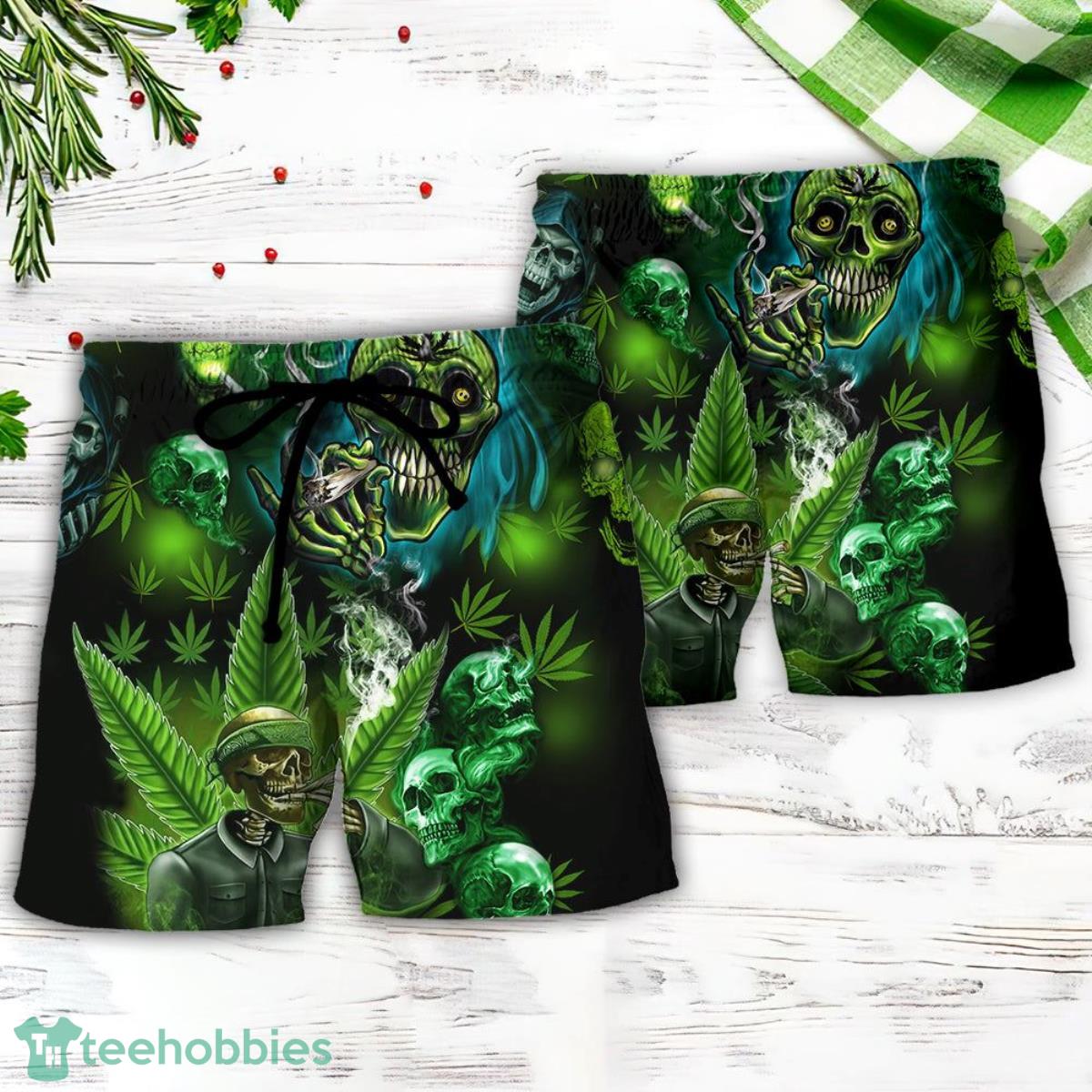 Skull So High Cannabis Hawaii Shorts For Men Skull Shorts Swim Trunks Product Photo 2
