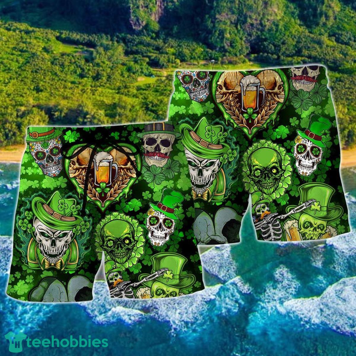 Skull St Patricks Day Art Hawaii Shorts For Men Skull Shorts Swim Trunks Product Photo 2