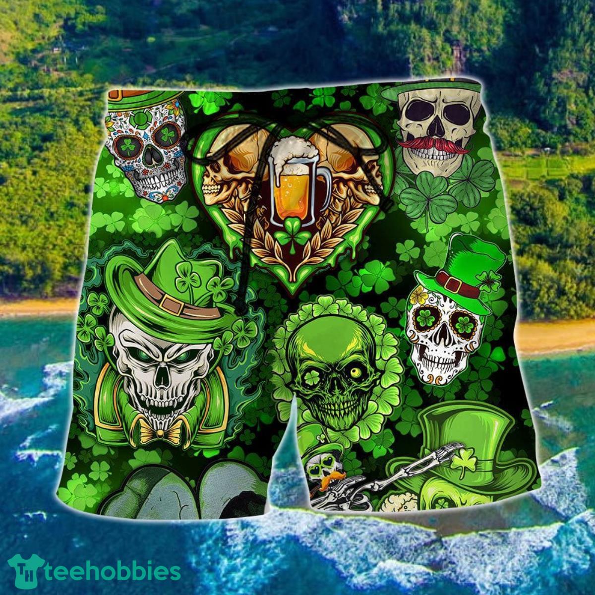 Skull St Patricks Day Art Hawaii Shorts For Men Skull Shorts Swim Trunks Product Photo 1