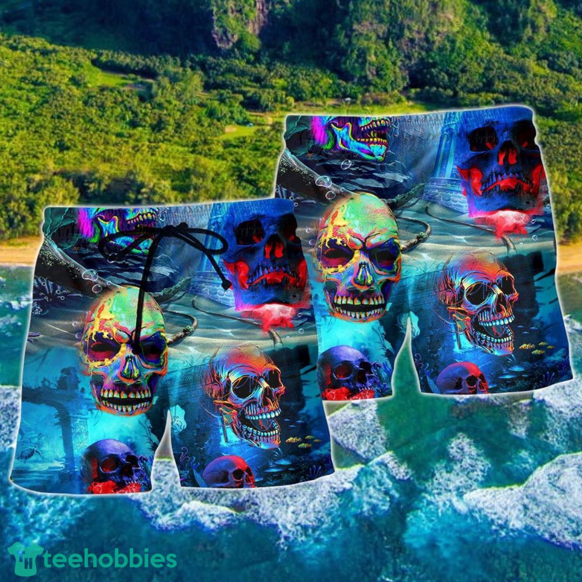 Skull Style Deep In The Ocean Hawaii Shorts For Men Skull Shorts Swim Trunks Product Photo 2