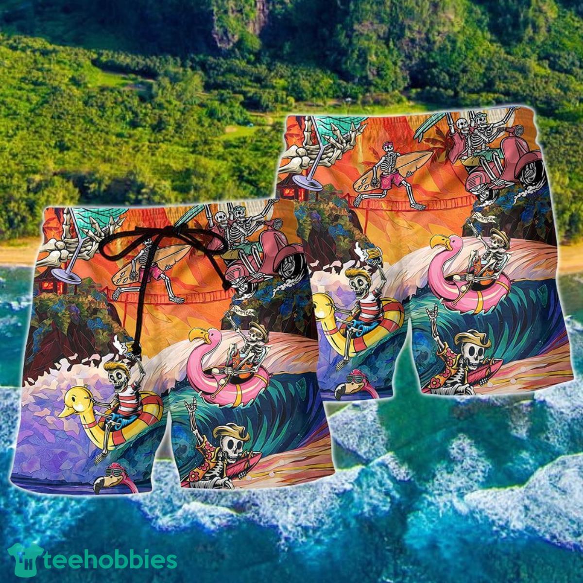 Skull Style On The Colorful Wave Hawaii Shorts For Men Skull Shorts Swim Trunks Product Photo 2