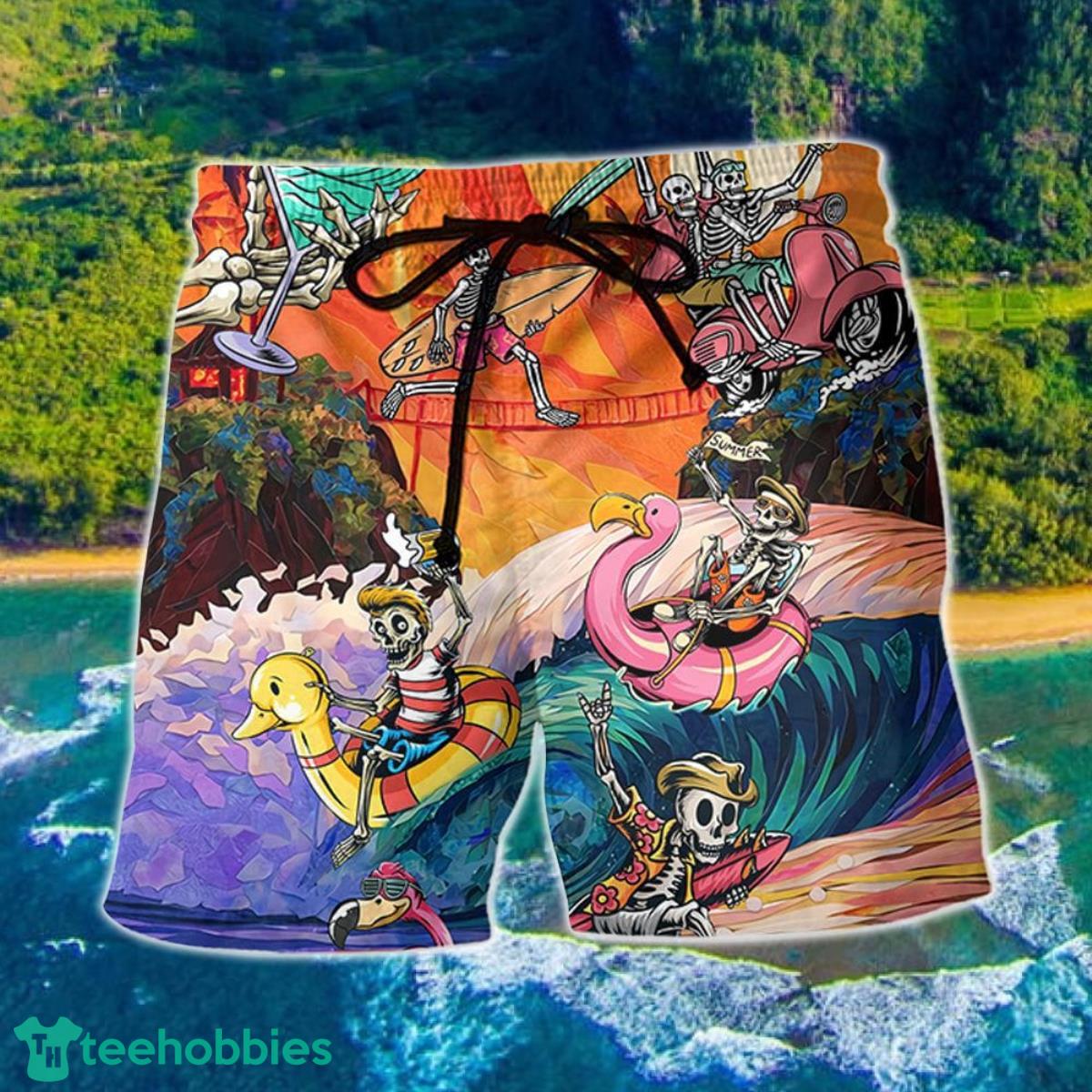 Skull Style On The Colorful Wave Hawaii Shorts For Men Skull Shorts Swim Trunks Product Photo 1