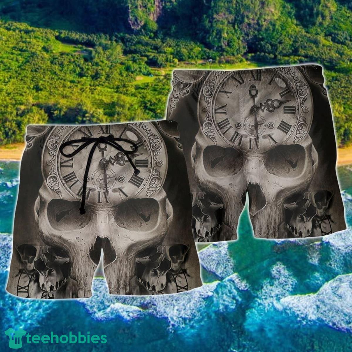 Skull This Time Is Ending Hawaii Shorts For Men Skull Shorts Swim Trunks Product Photo 2