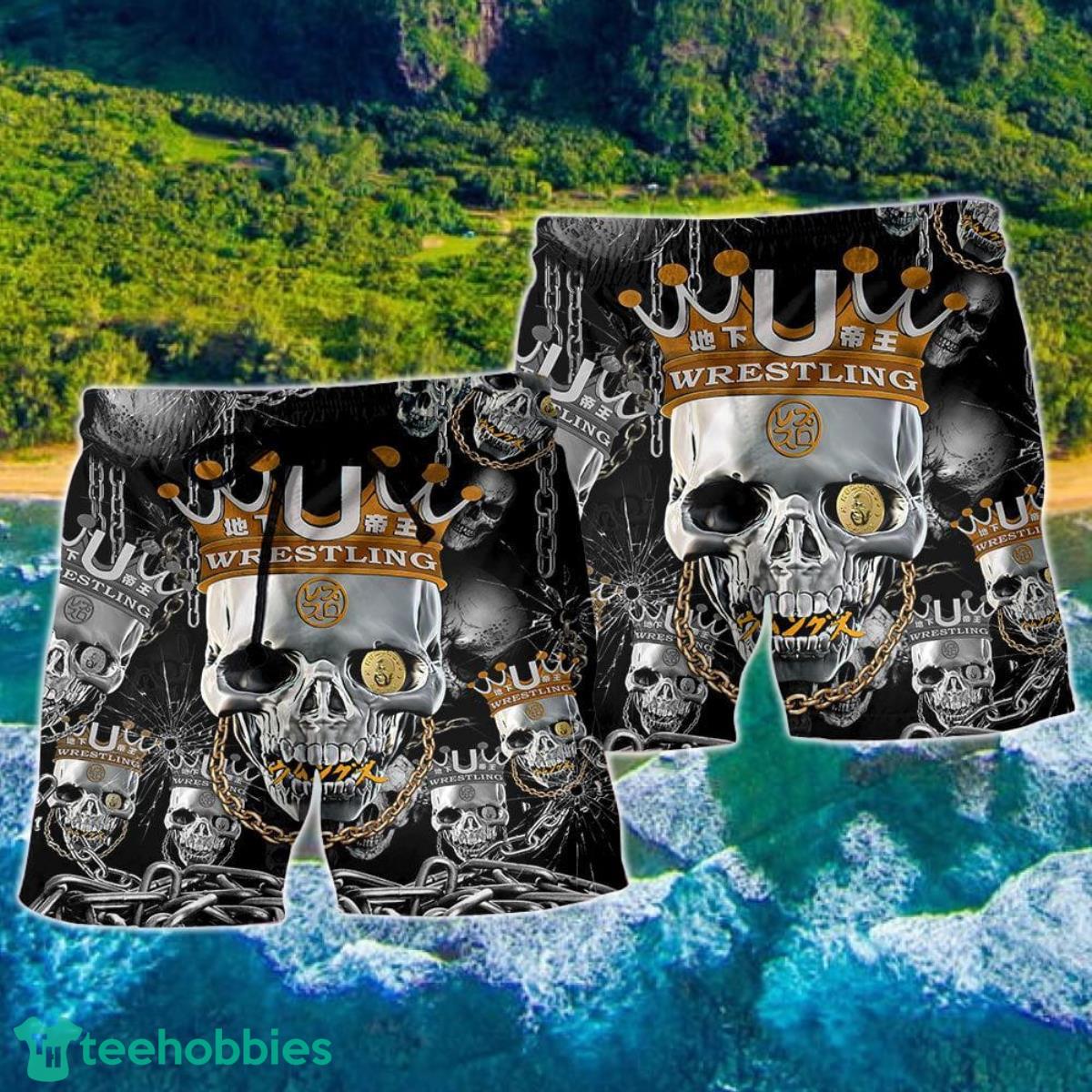 Skull Wrestling Chain Oh My Skull Hawaii Shorts For Men Skull Shorts Swim Trunks Product Photo 2