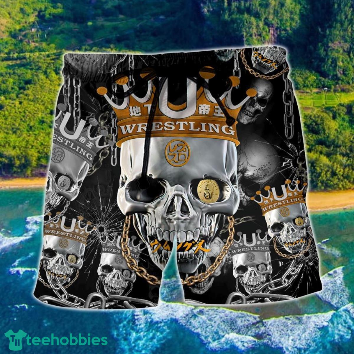 Skull Wrestling Chain Oh My Skull Hawaii Shorts For Men Skull Shorts Swim Trunks Product Photo 1