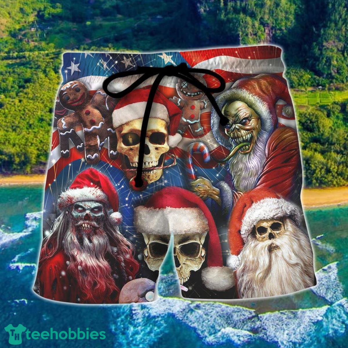 Skull Xmas US Flag Horror Skeleton Hawaii Shorts For Men Skull Shorts Swim Trunks Product Photo 1