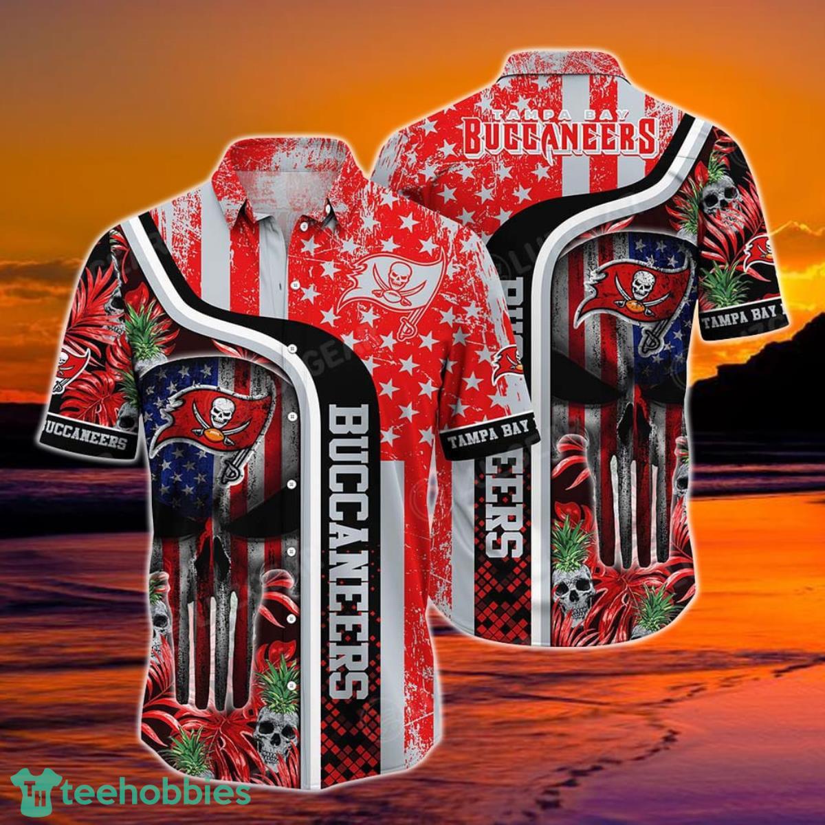 Tampa Bay Buccaneers NFL Hawaiian Shirt Graphic Tropical Patterns Skull Punisher 3D Printed Best Gift For Fans Product Photo 1