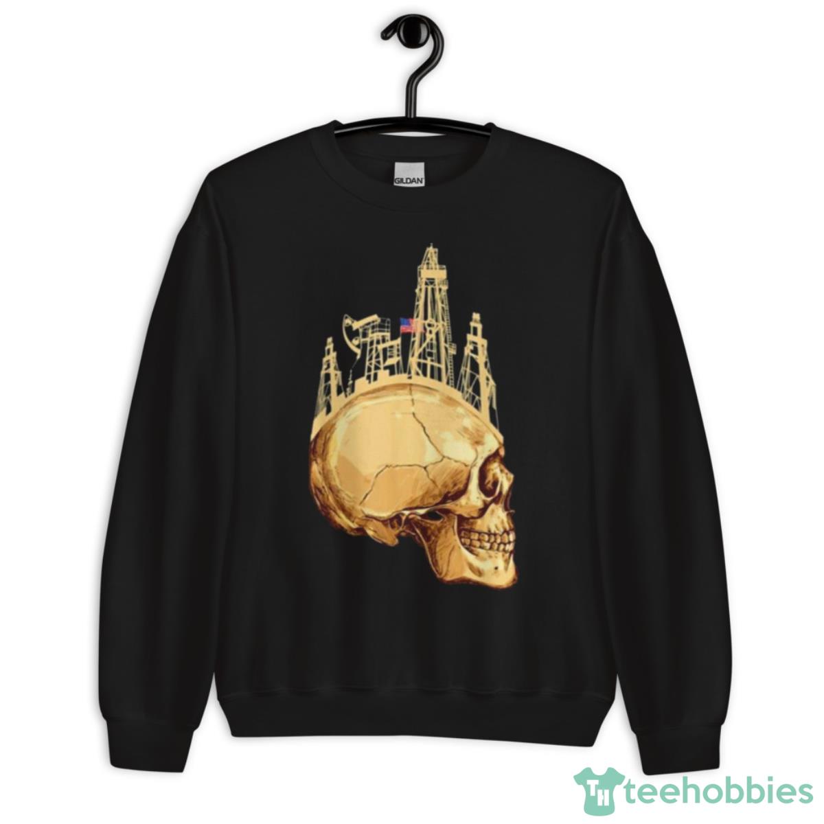 USA American Flag Oil Rig Oilfield Roughneck Skull Shirt - Unisex Crewneck Sweatshirt
