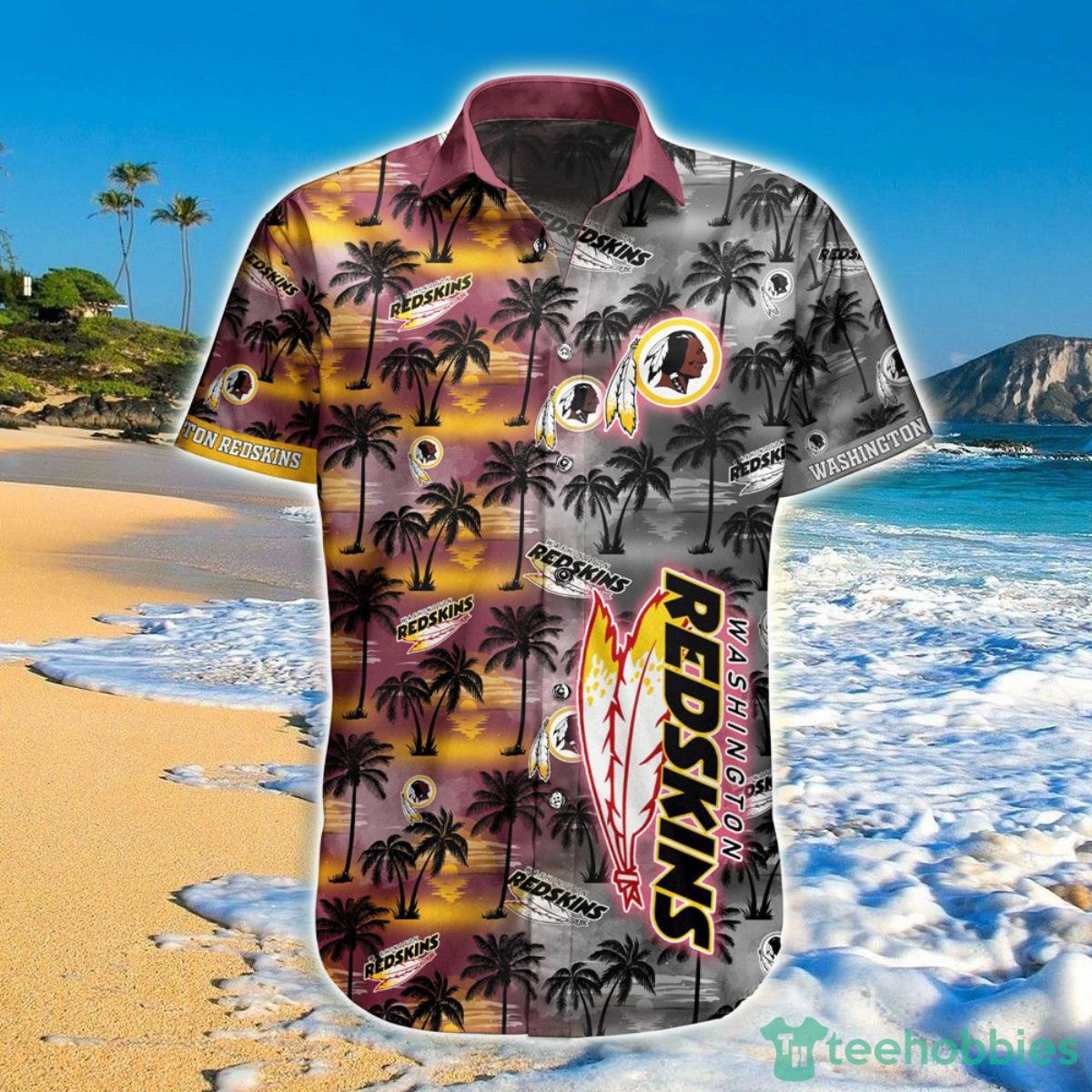 Washington Commanders Hawaiian Shirt Palm Tree Pattern Product Photo 1