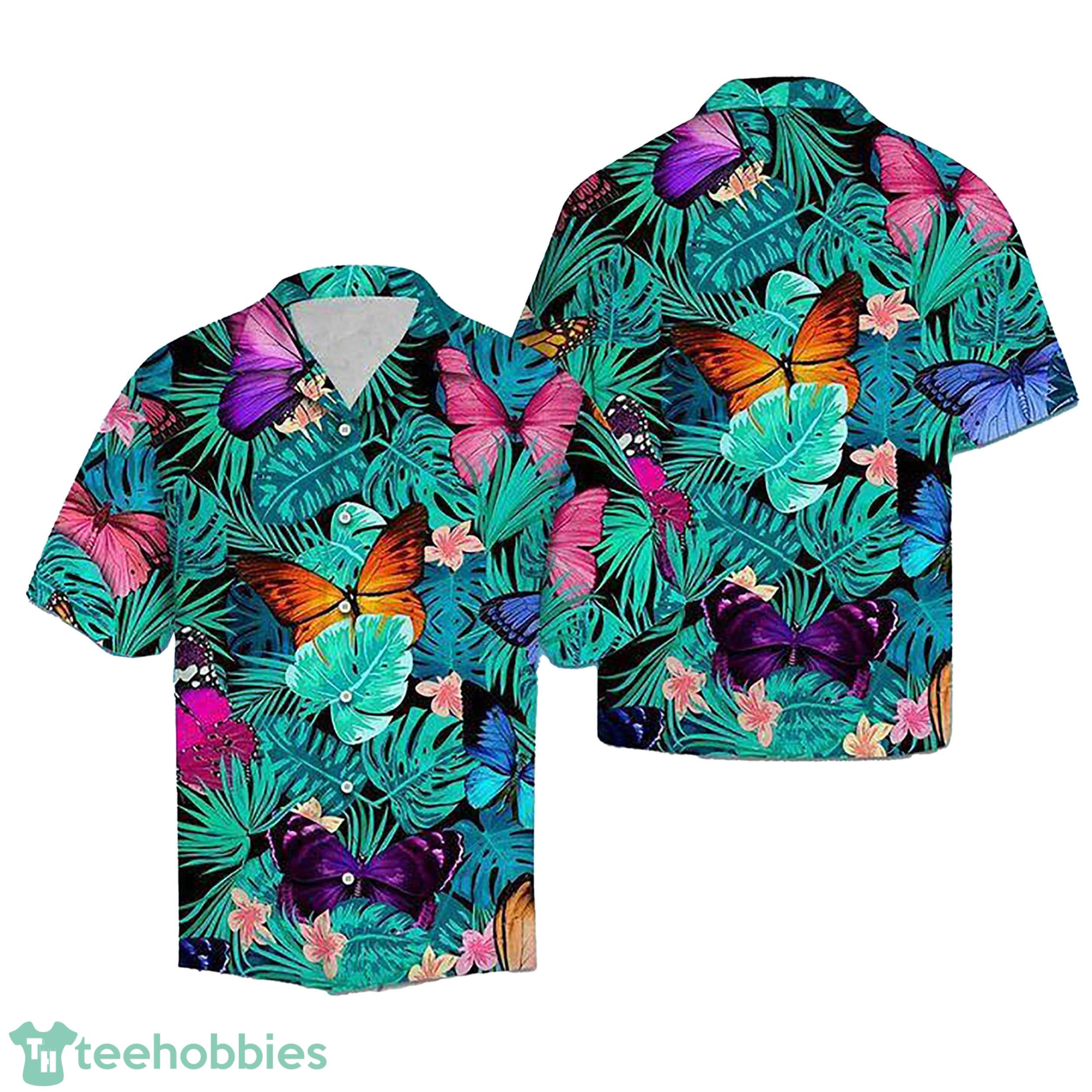 3D Beautiful Butterfly Blue Leaf Aloha Summer Beach Hawaiian Shirt Product Photo 1