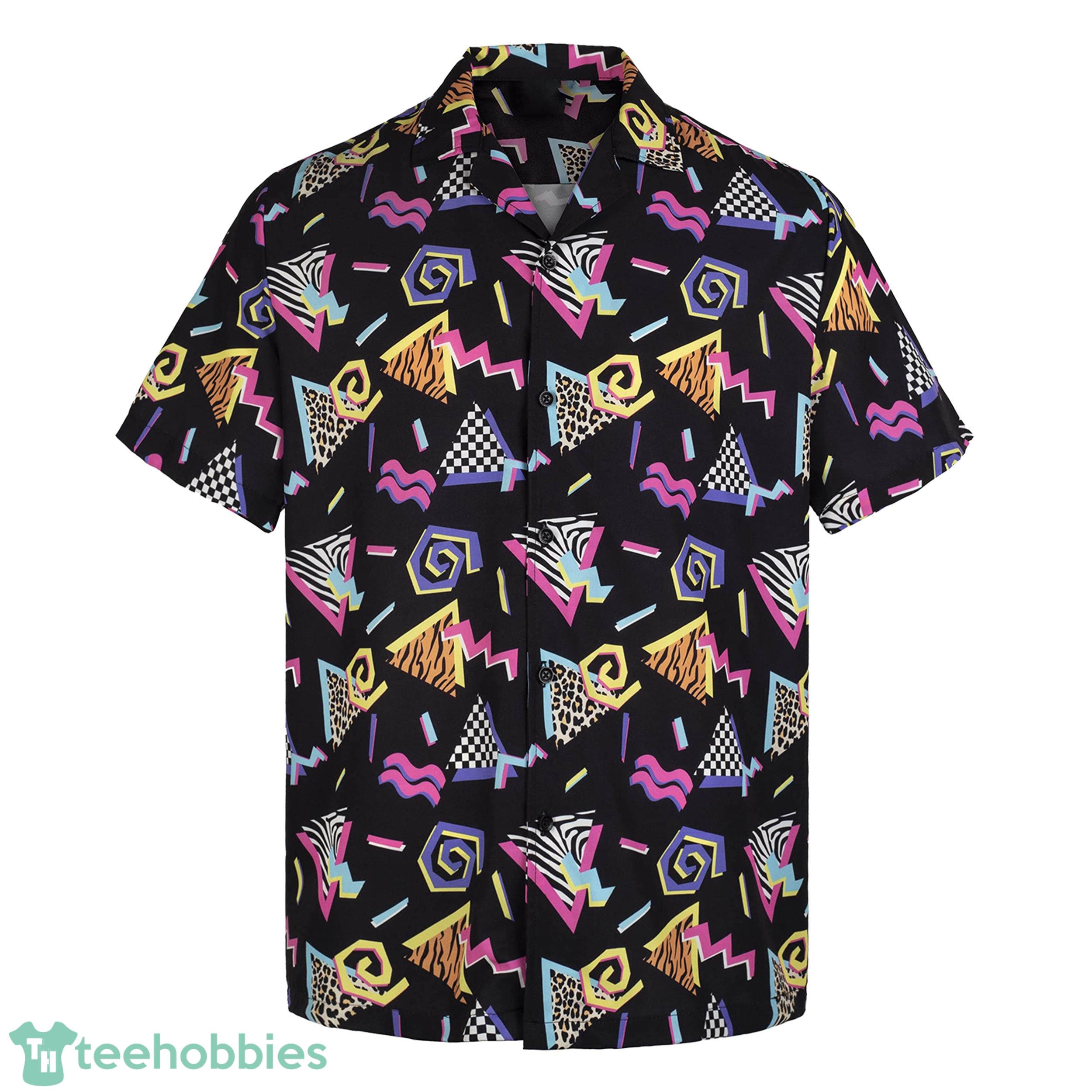 3D Black Design With Retro 80s 90s Signs Short Sleeve Hawaiian Shirt Product Photo 1