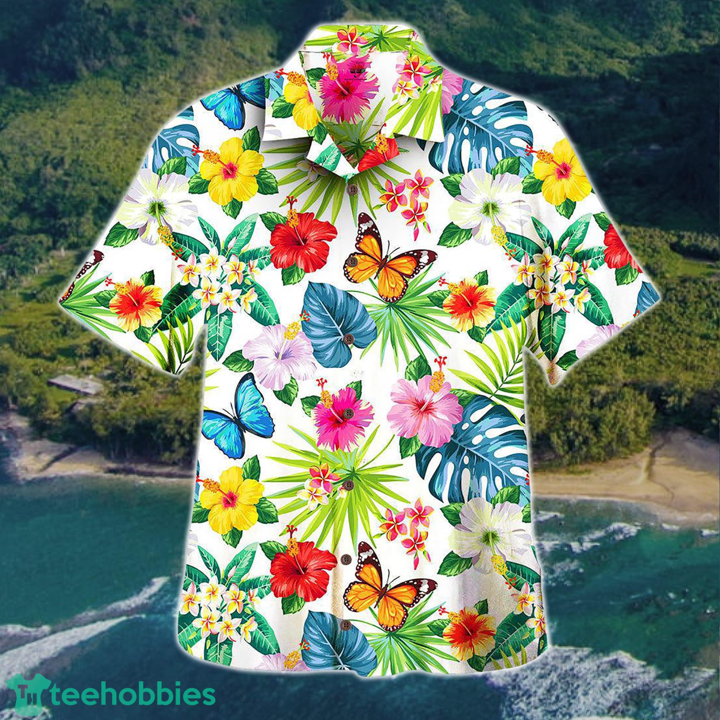 3D Butterfly Flower Tropical Aloha Summer Beach Hawaiian Shirt Product Photo 1