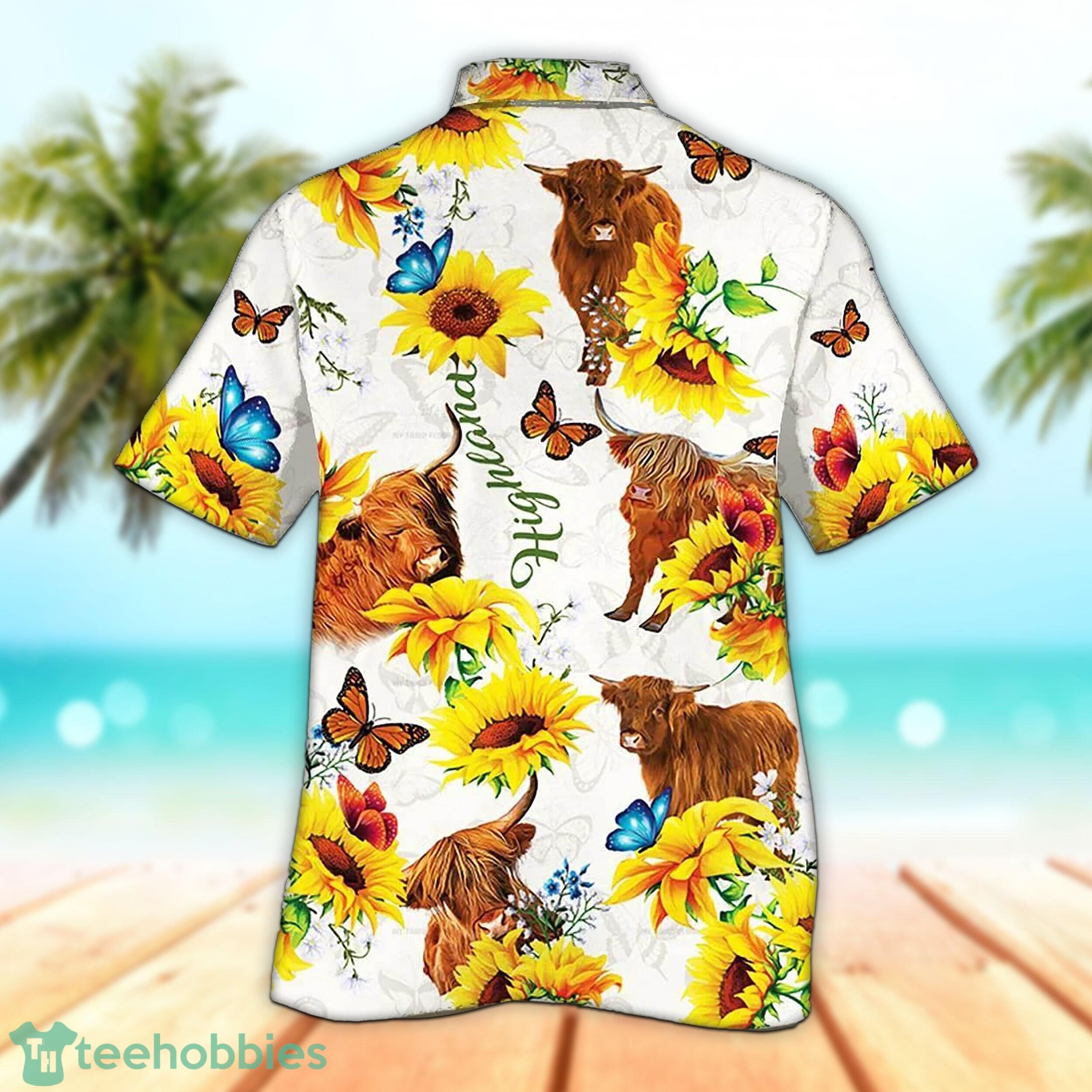 3D Highland Cattle Lovers Sunflower Gift Summer Beach Hawaiian Shirt Product Photo 2