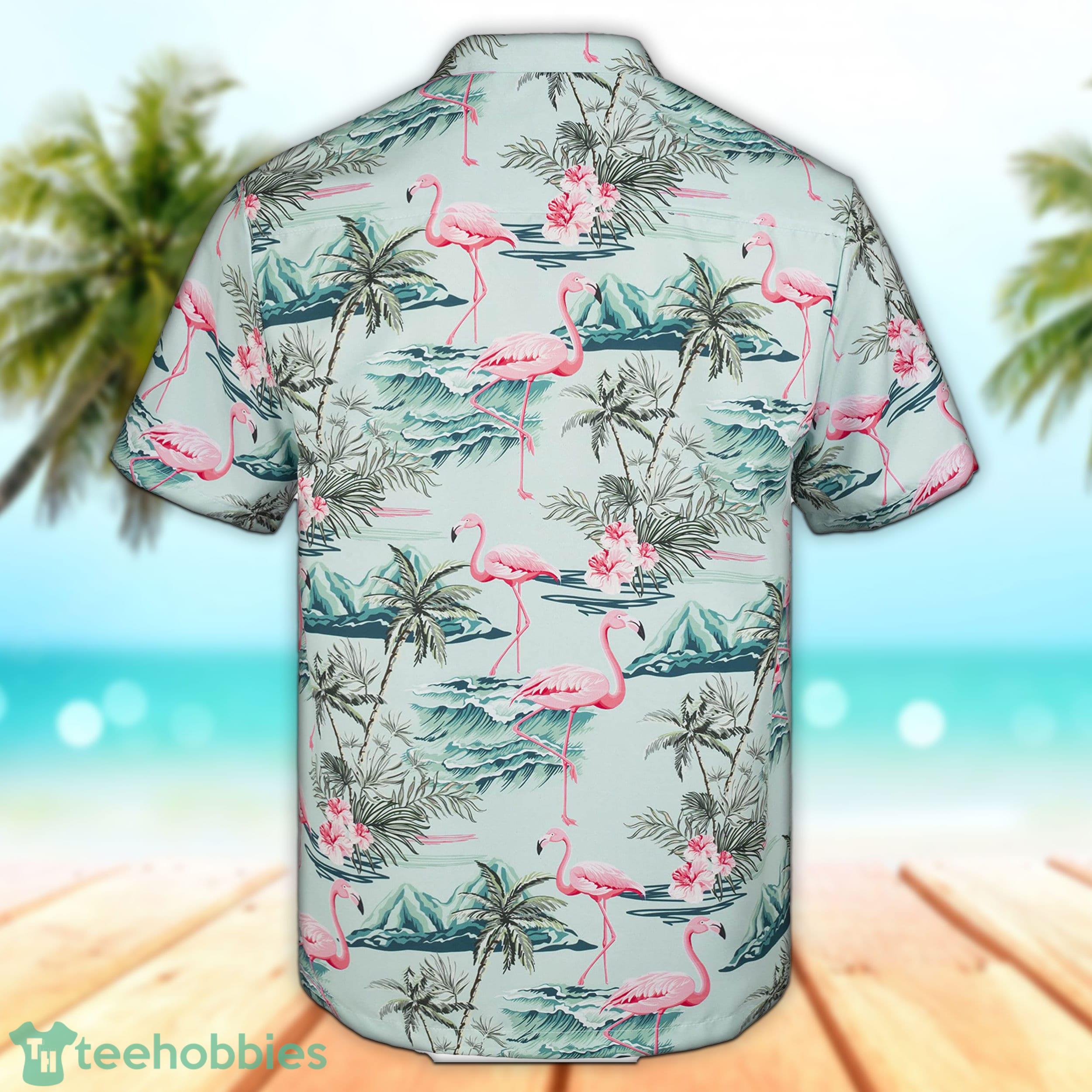 3D Mint Flamingo Island Short Sleeve Summer Beach Hawaiian ian Product Photo 2