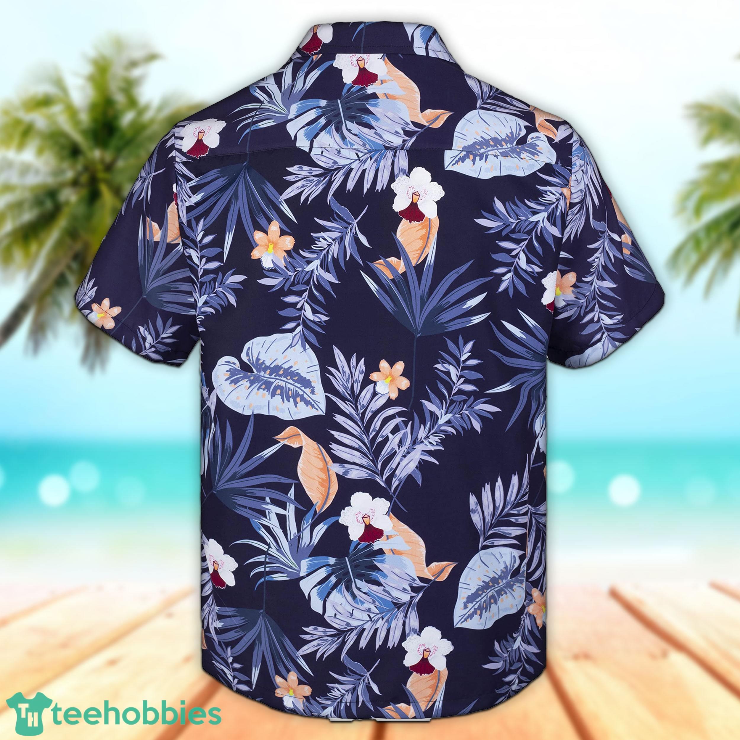 3D Navy Color Flower And Leaves Short Sleeve Summer Beach Product Photo 2