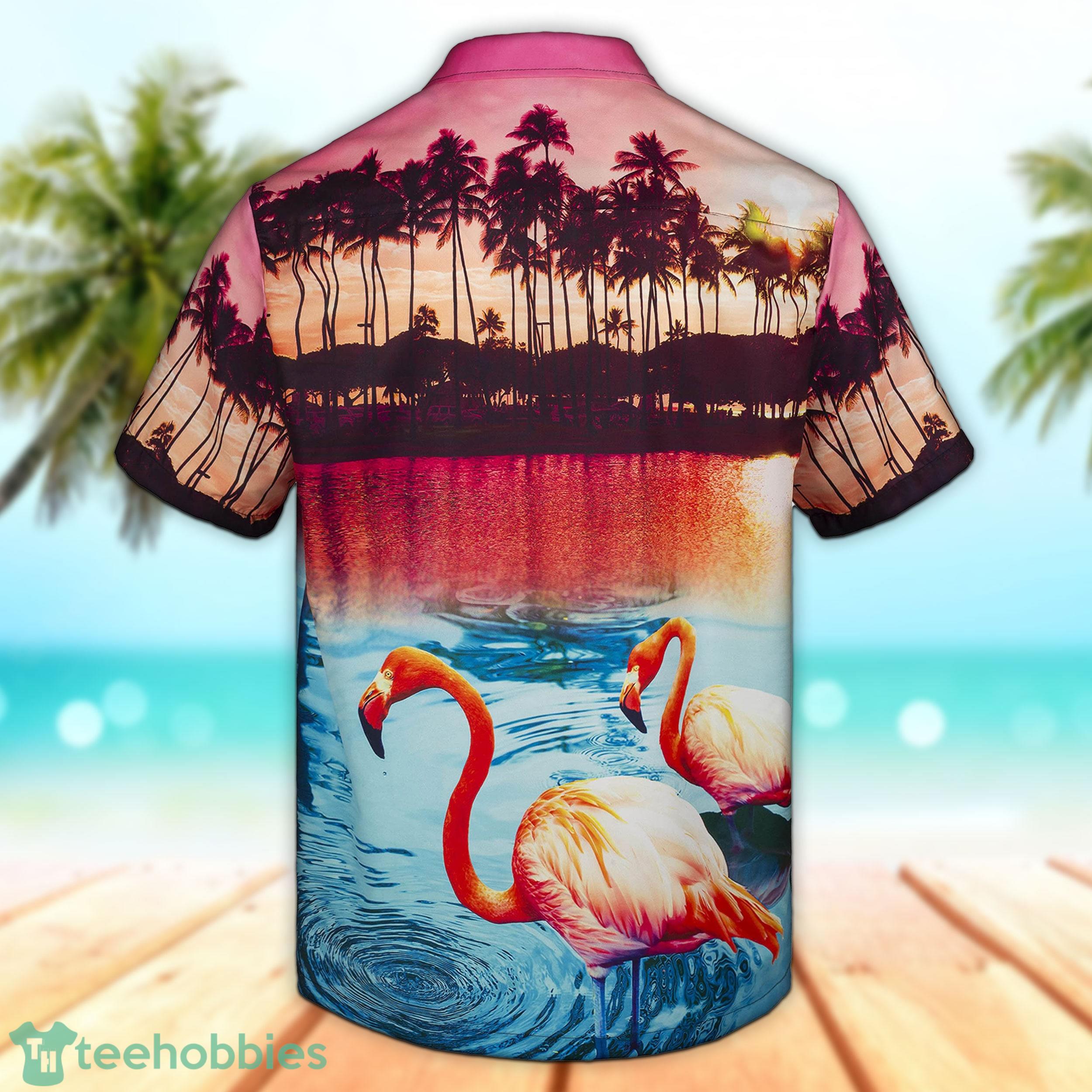 3D Pink Flamingo Island Short Sleeve Summer Beach Hawaiian Product Photo 2