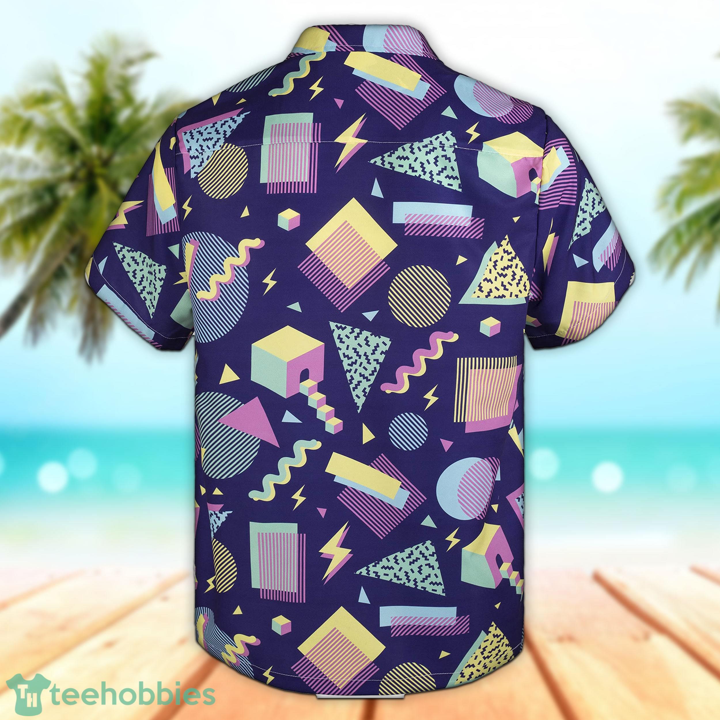 3D Purple Design With Colorful Retro 90s Short Sleeve Summer Beach Product Photo 2