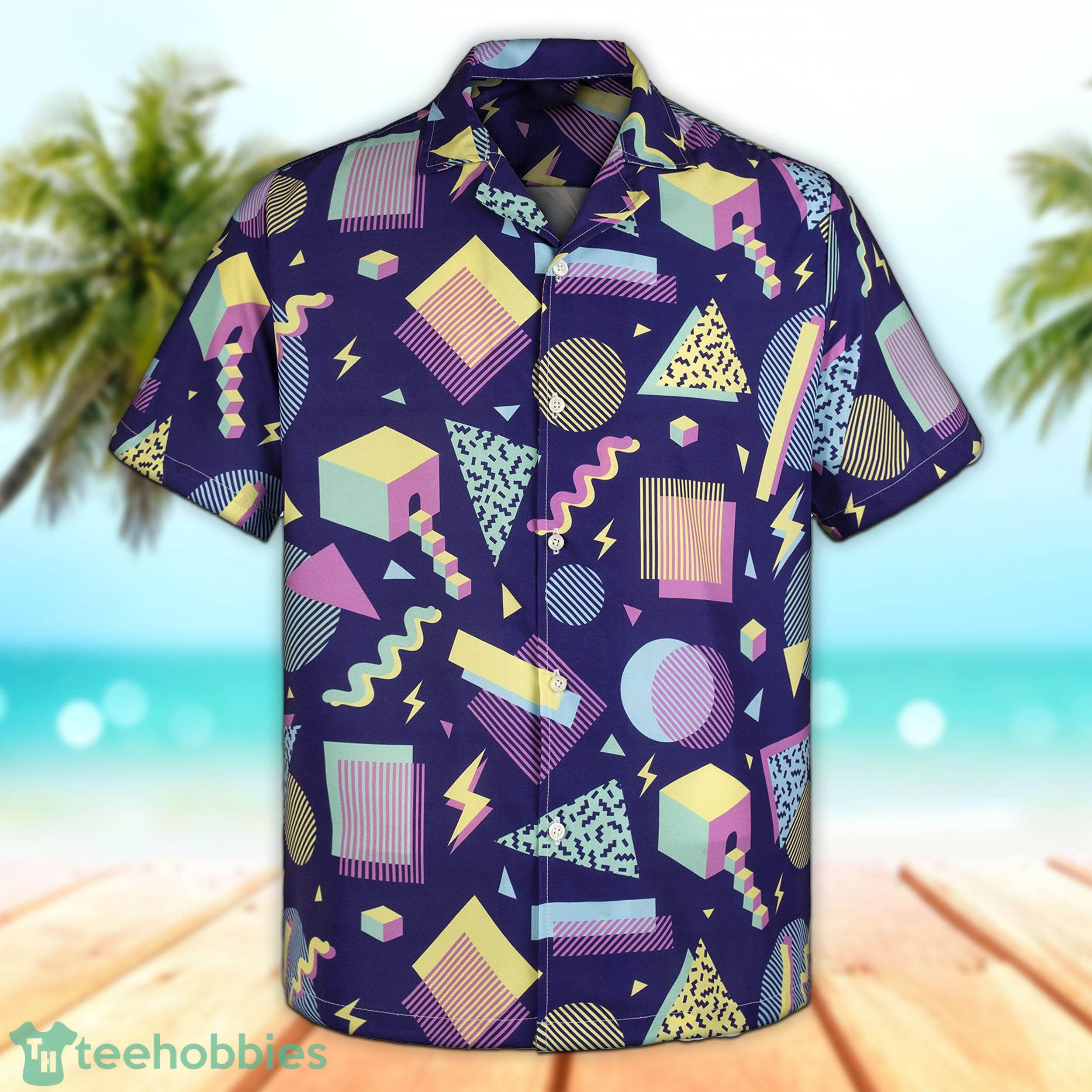 3D Purple Design With Colorful Retro 90s Short Sleeve Summer Beach Product Photo 1
