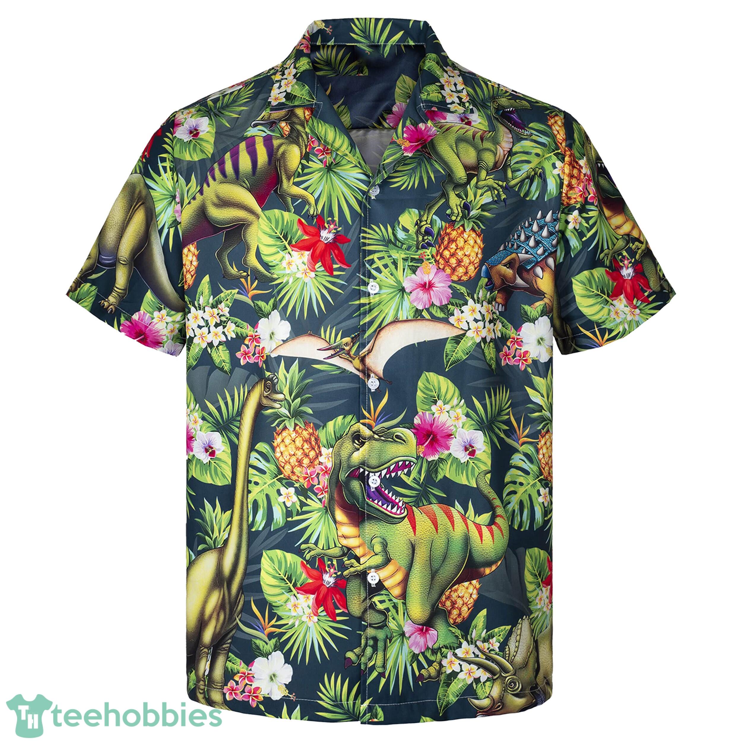 3D Trex Dinosaur Loves Pineapple Short Sleeve Summer Beach Hawaiian Shirt Product Photo 1