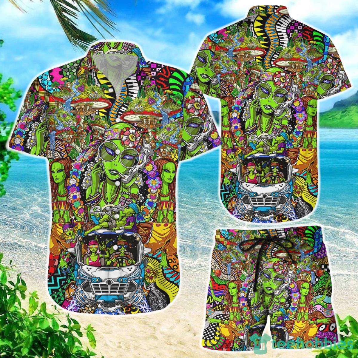 Ailen Hawaiian Shirt Hippie Girl Aliens Funny Button Down Shirts Summer Holiday Presents Product Photo 1