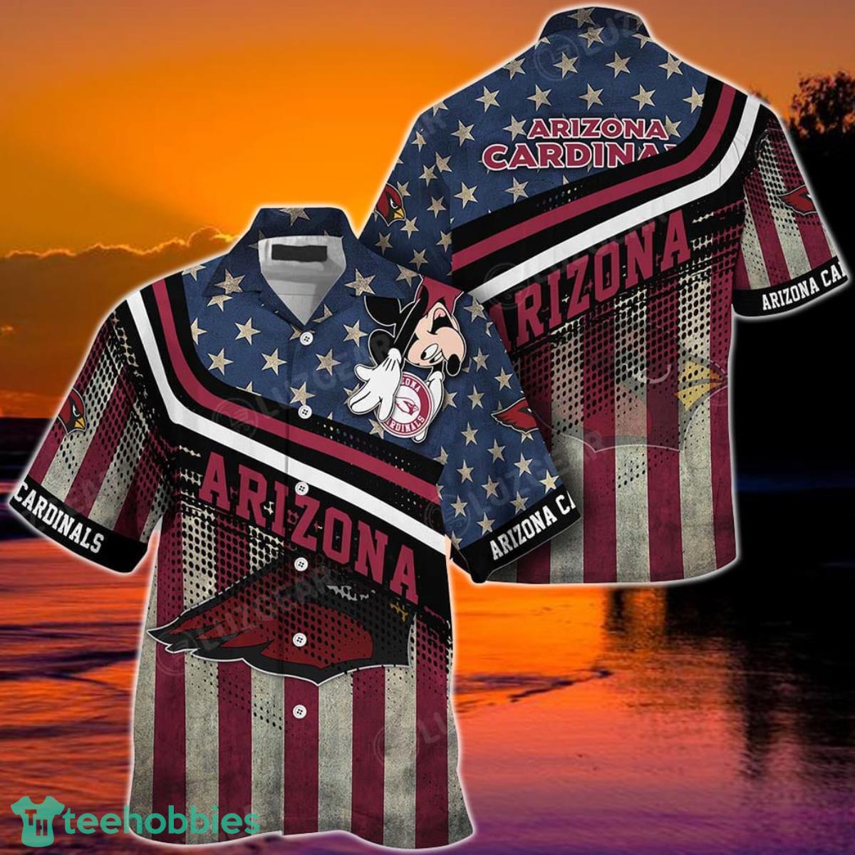 Arizona Cardinals NFL Hawaiian Shirt Mickey Graphic American Flag Printed 3D Shirt Best Gift For Fans Product Photo 1