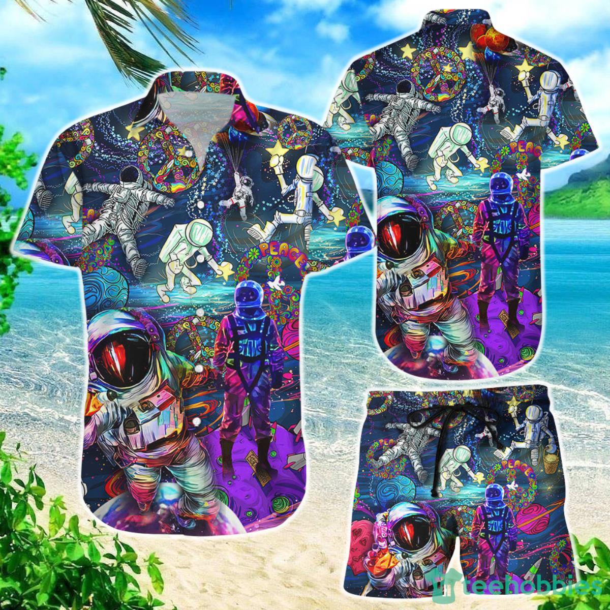 Astronaut  Hawaiian Shirt Hippie Galaxy Astronaut Peace Life Style Button Down Shirts Astronaut Presents Product Photo 1
