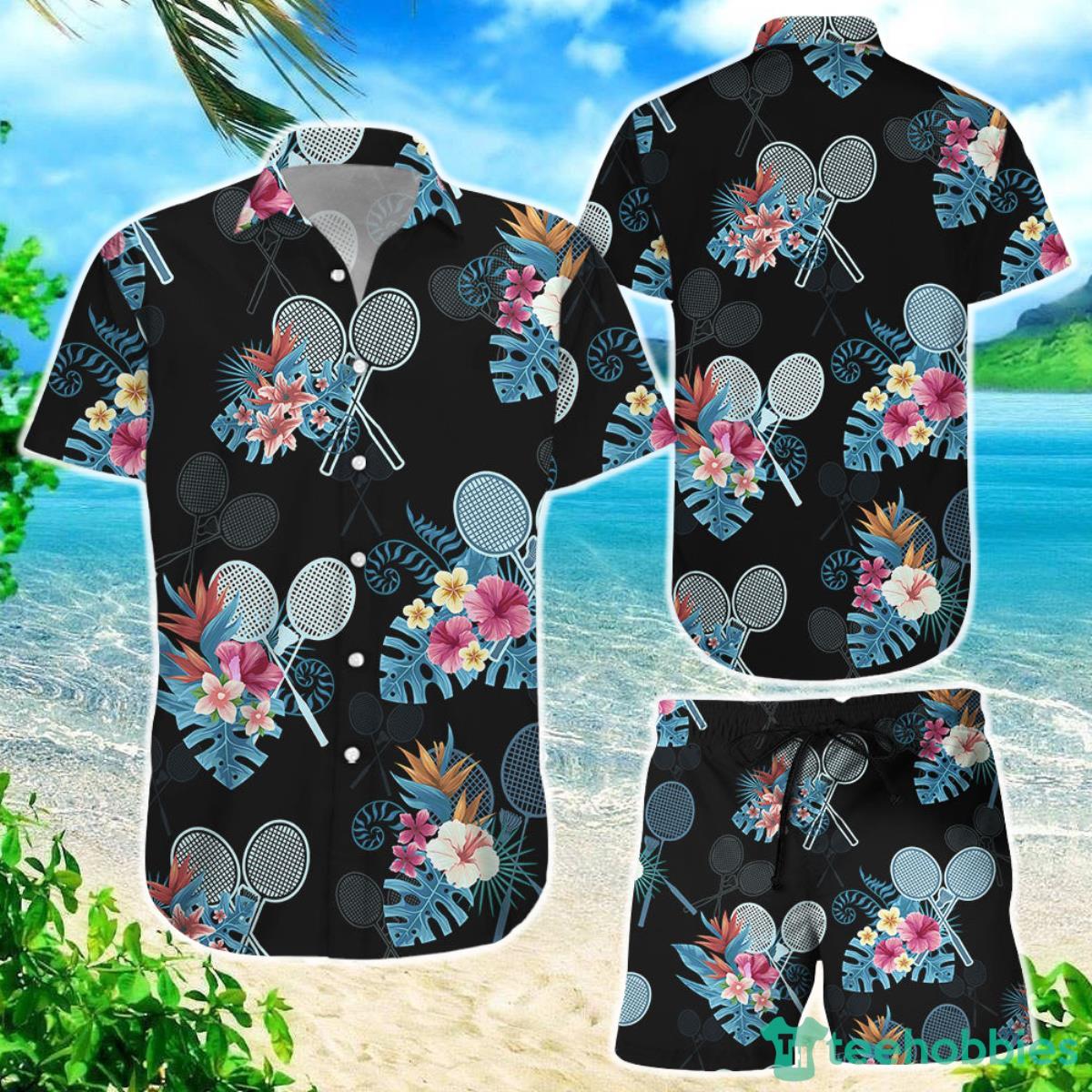 Badminton Shirt Design Badminton Tropical Pattern Hawaiian Shirt Badminton Related Gifts Product Photo 1