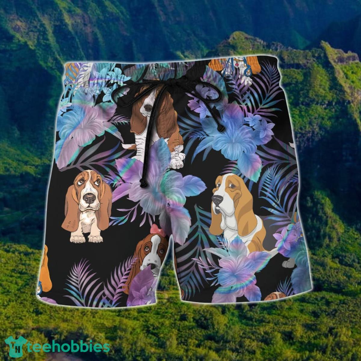Basset Hound With Tropical Flowers Living Dream Hawaiian Shirt And Short For Men And Women Product Photo 2