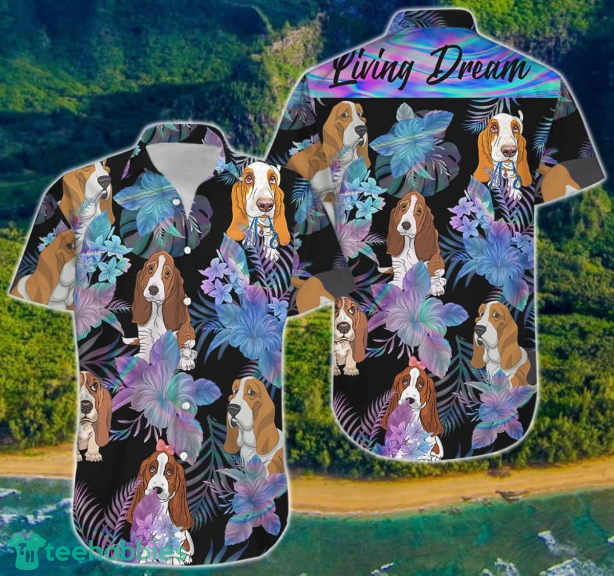 Basset Hound With Tropical Flowers Living Dream Hawaiian Shirt And Short For Men And Women Product Photo 3 Basset Hound With Tropical Flowers Living Dream Hawaiian Shirt And Short For Men And Women Product Photo 3