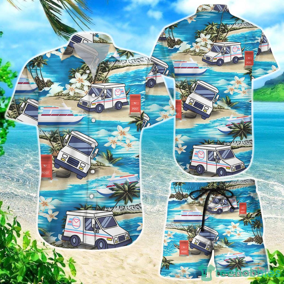 Beach Hawaiian Shirt Postal Worker Trucks Tropical Aloha Button Down Shirts Gifts For A Postal Worker Product Photo 1