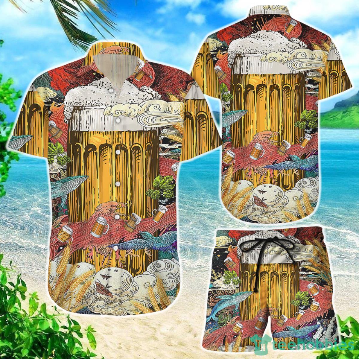 Beer Hawaiian Shirt Beer Cup In Ocean Red Blue Hawaiian Aloha Hawaii Themed Gifts Product Photo 1