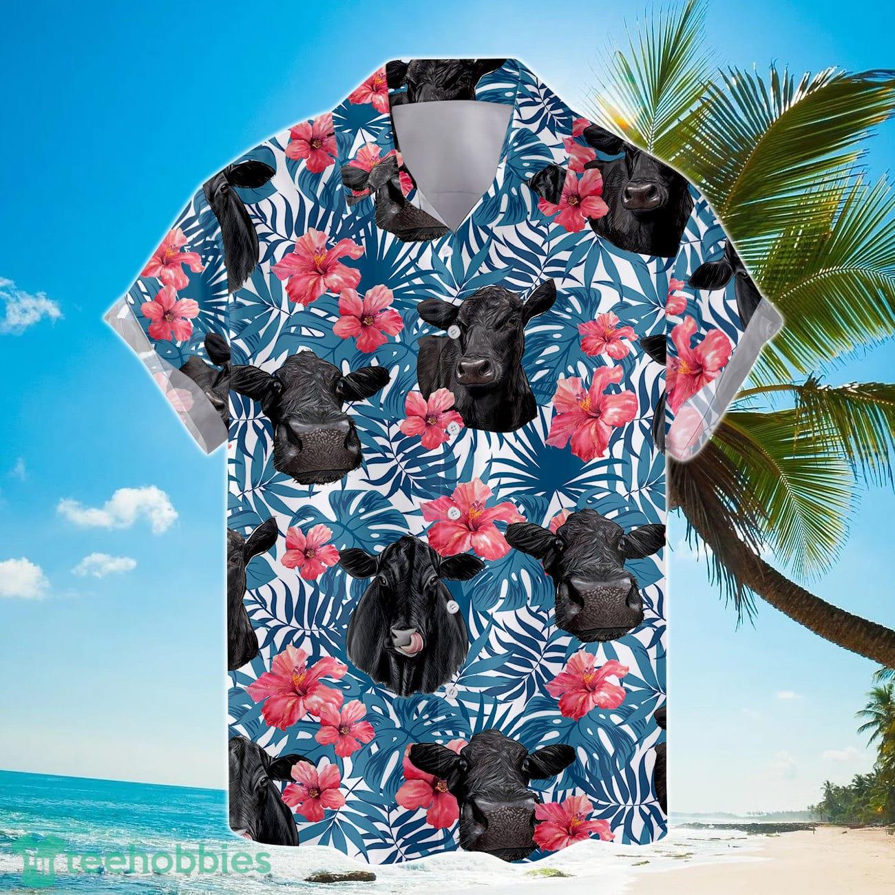 Black Angus Cow Hawaiian Shirts For Men Women Tropical Flower Cow American Flag Product Photo 2