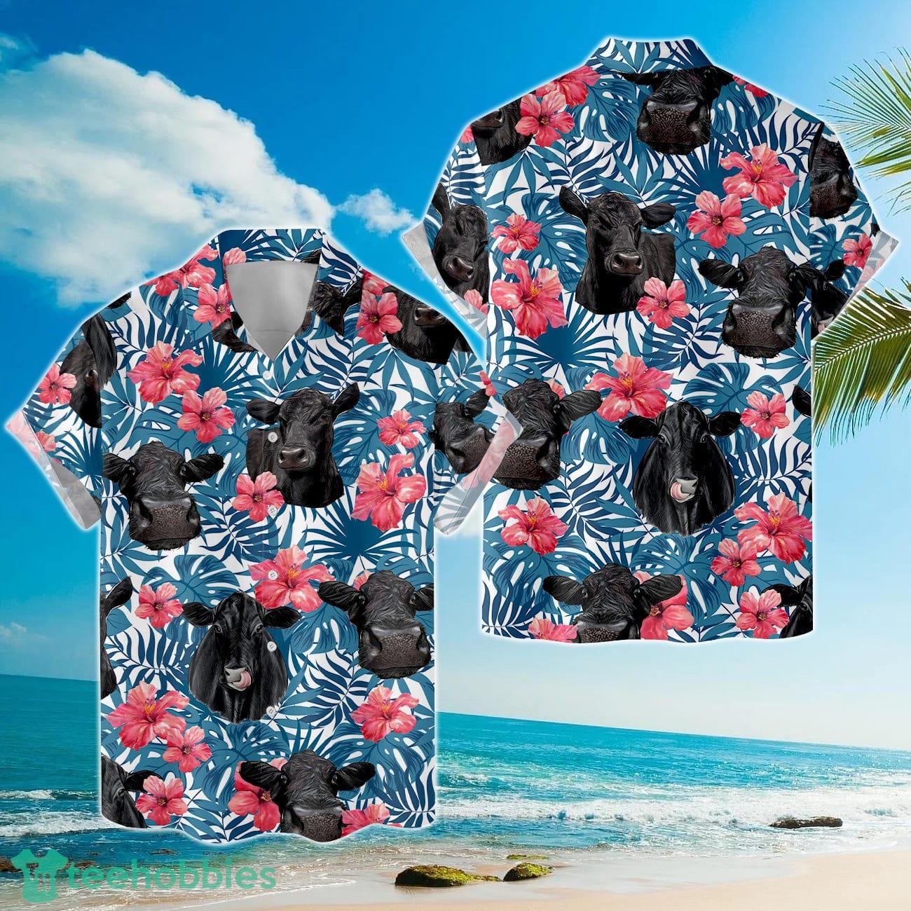 Black Angus Cow Hawaiian Shirts For Men Women Tropical Flower Cow American Flag Product Photo 1