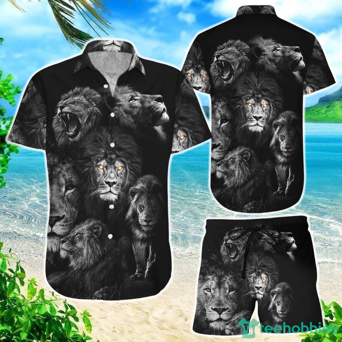 Black Lion Shirt Roaring Lion Black And White Hawaiian Shirts Gift For Lion Lovers Product Photo 1